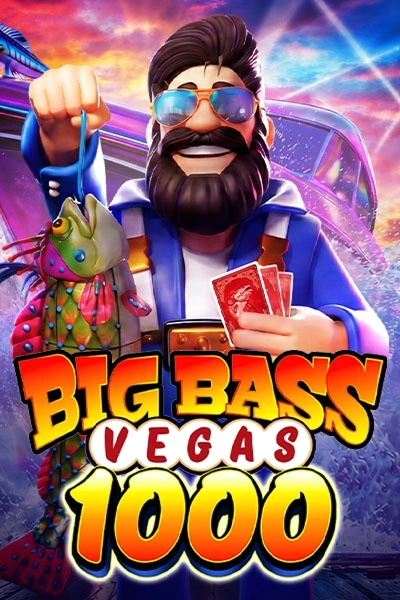 Big Bass Vegas 1000 slot game with fisherman holding a fish