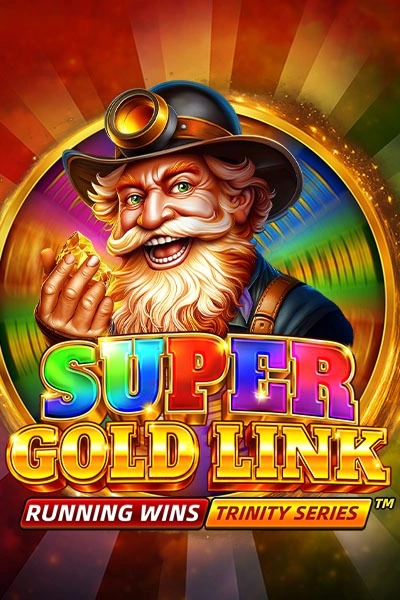 Super Gold Link Running Wins Trinity Series slot game with miner holding gold